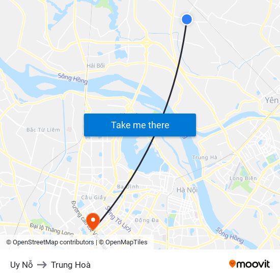 Uy Nỗ to Trung Hoà map