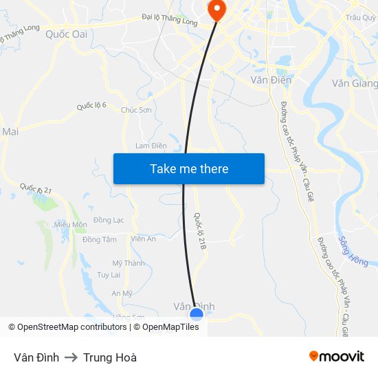 Vân Đình to Trung Hoà map