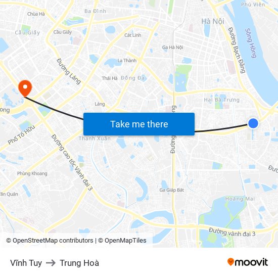 Vĩnh Tuy to Trung Hoà map