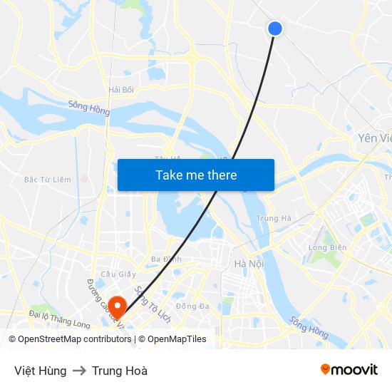 Việt Hùng to Trung Hoà map