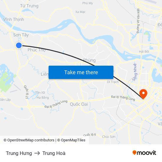 Trung Hưng to Trung Hoà map