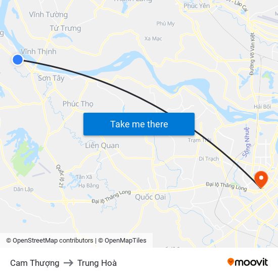 Cam Thượng to Trung Hoà map