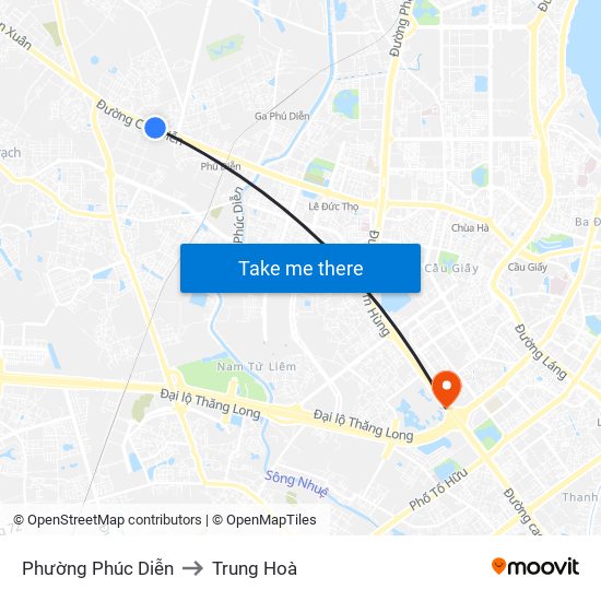 Phường Phúc Diễn to Trung Hoà map