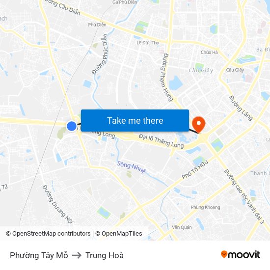 Phường Tây Mỗ to Trung Hoà map