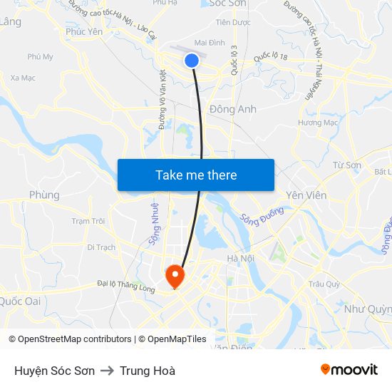 Huyện Sóc Sơn to Trung Hoà map