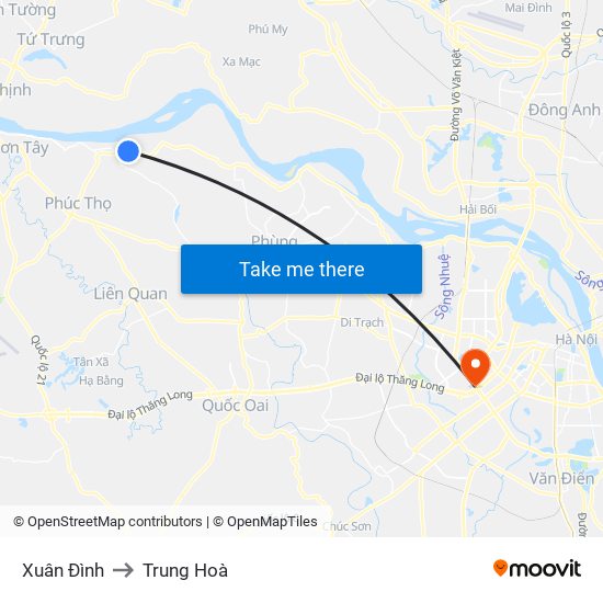 Xuân Đình to Trung Hoà map