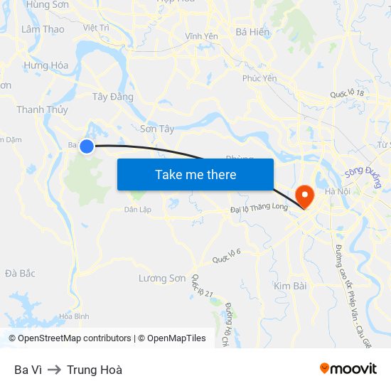 Ba Vì to Trung Hoà map