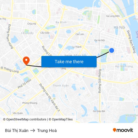 Bùi Thị Xuân to Trung Hoà map