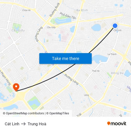 Cát Linh to Trung Hoà map