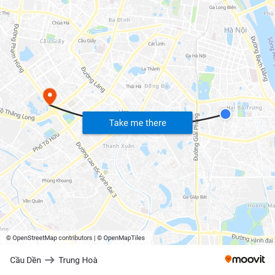 Cầu Dền to Trung Hoà map