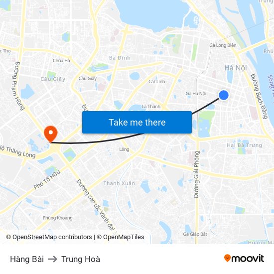 Hàng Bài to Trung Hoà map
