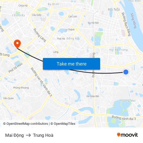 Mai Động to Trung Hoà map