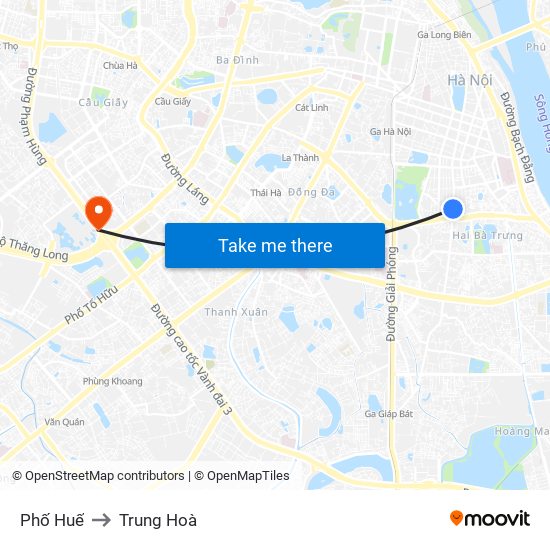 Phố Huế to Trung Hoà map