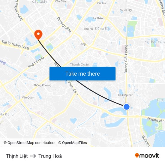 Thịnh Liệt to Trung Hoà map