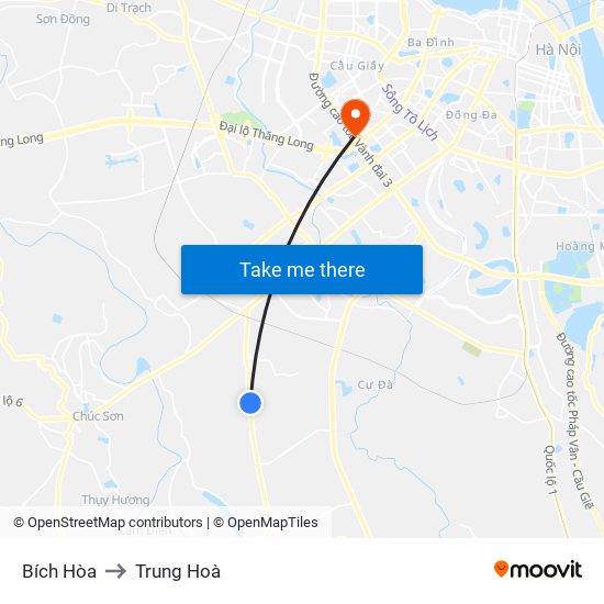 Bích Hòa to Trung Hoà map