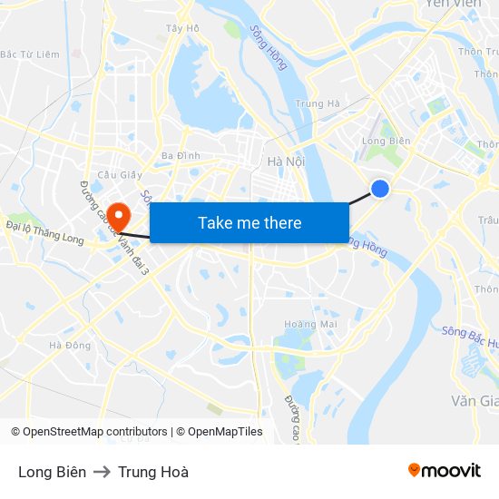 Long Biên to Trung Hoà map