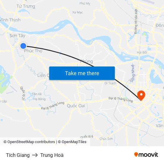 Tích Giang to Trung Hoà map