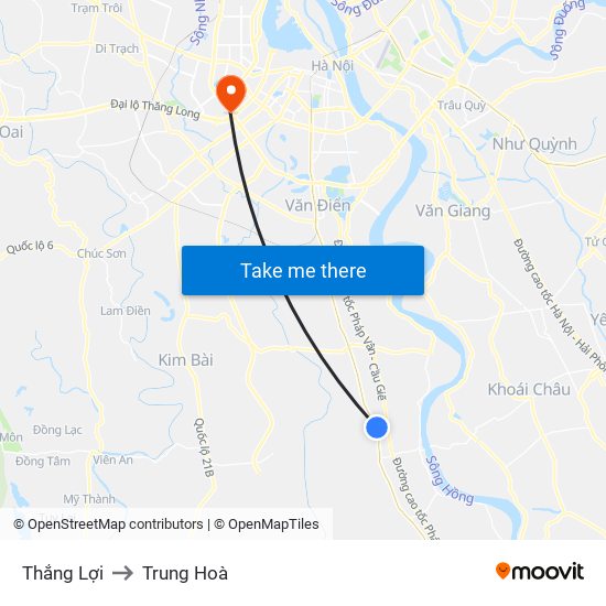 Thắng Lợi to Trung Hoà map