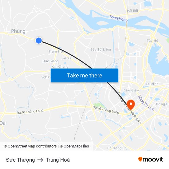 Đức Thượng to Trung Hoà map