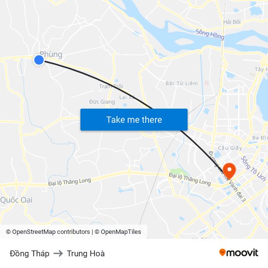 Đồng Tháp to Trung Hoà map