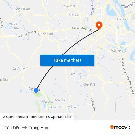 Tân Tiến to Trung Hoà map