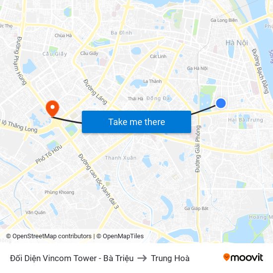 Đối Diện Vincom Tower - Bà Triệu to Trung Hoà map