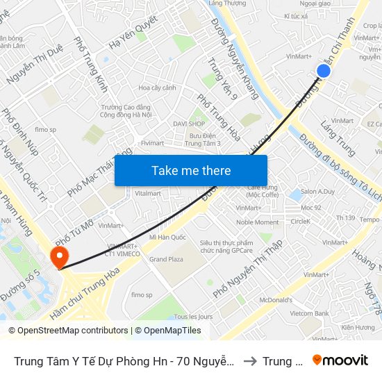 Trung Tâm Y Tế Dự Phòng Hn - 70 Nguyễn Chí Thanh to Trung Hoà map