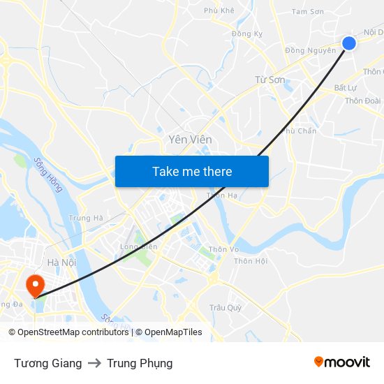 Tương Giang to Trung Phụng map