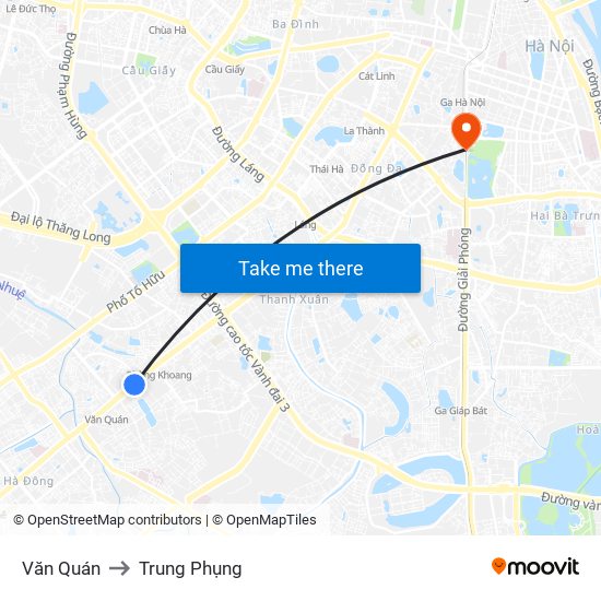 Văn Quán to Trung Phụng map
