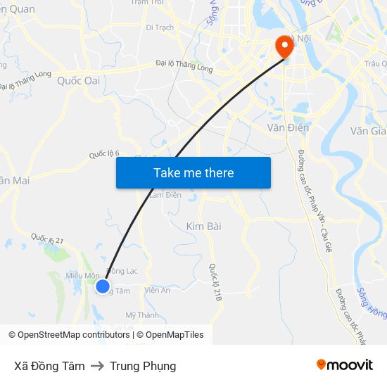 Xã Đồng Tâm to Trung Phụng map