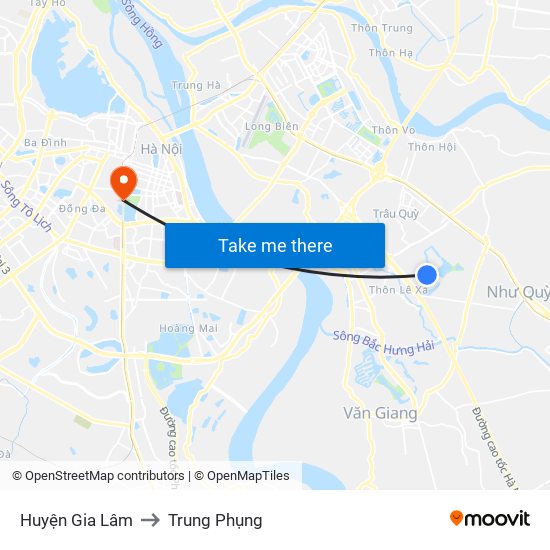 Huyện Gia Lâm to Trung Phụng map