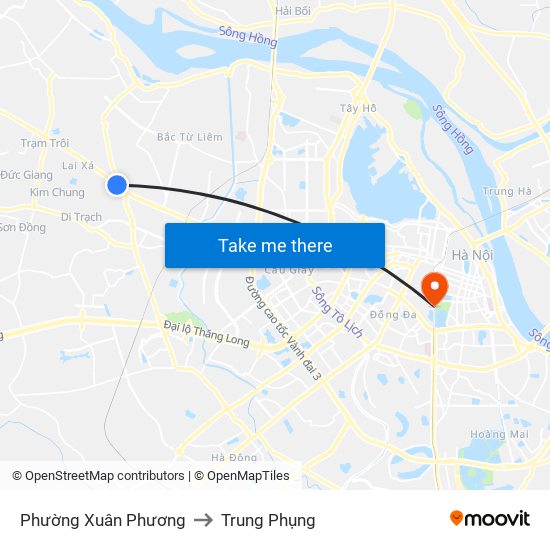 Phường Xuân Phương to Trung Phụng map