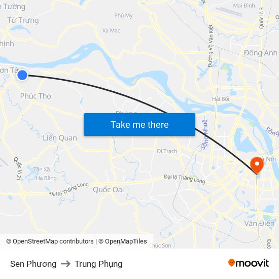 Sen Phương to Trung Phụng map