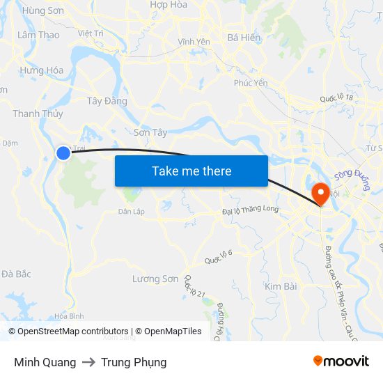 Minh Quang to Trung Phụng map