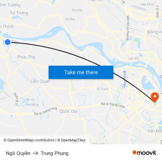 Ngô Quyền to Trung Phụng map