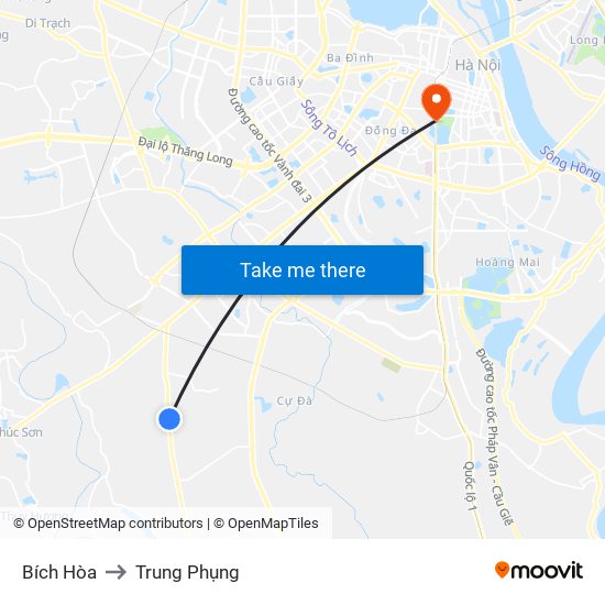 Bích Hòa to Trung Phụng map
