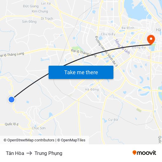 Tân Hòa to Trung Phụng map