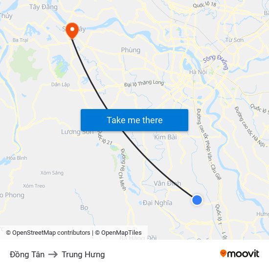 Đồng Tân to Trung Hưng map
