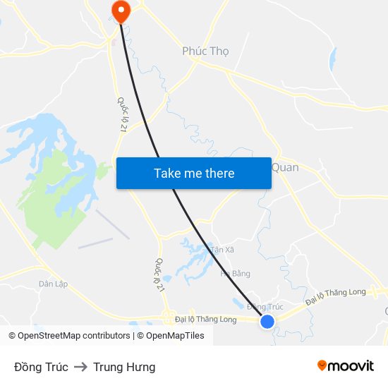 Đồng Trúc to Trung Hưng map