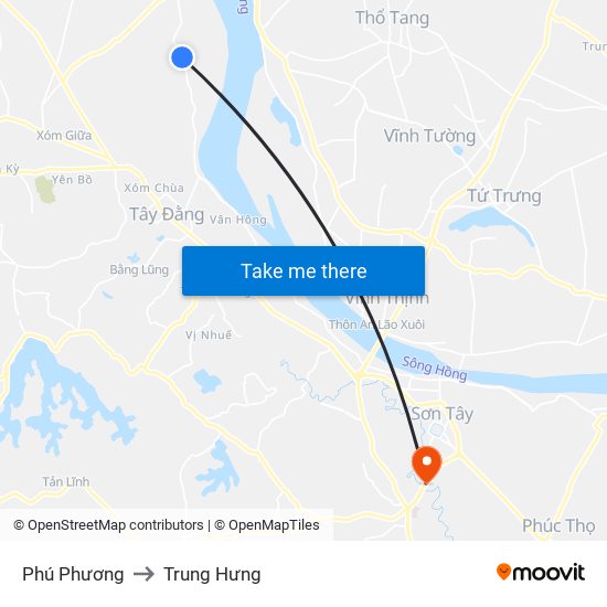 Phú Phương to Trung Hưng map