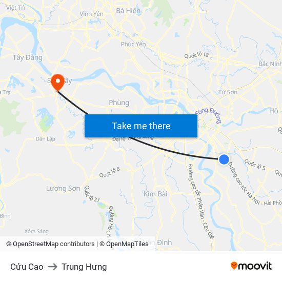 Cửu Cao to Trung Hưng map