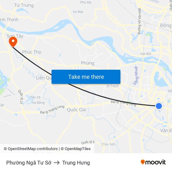 Phường Ngã Tư Sở to Trung Hưng map