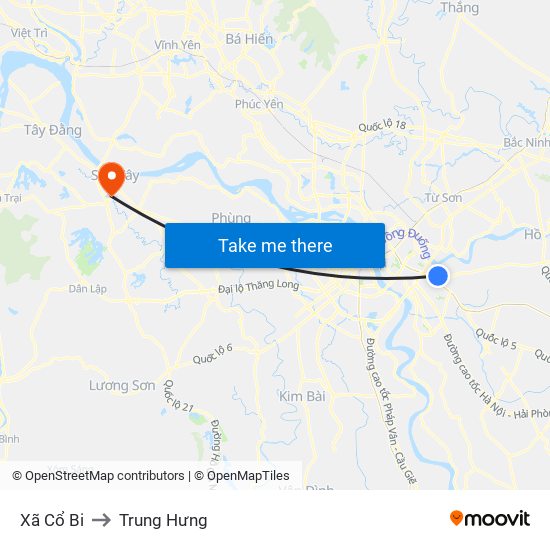 Xã Cổ Bi to Trung Hưng map