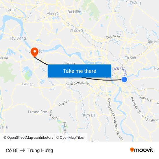 Cổ Bi to Trung Hưng map