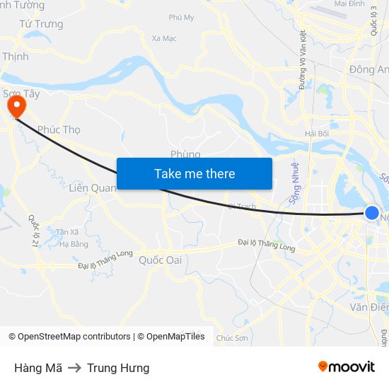 Hàng Mã to Trung Hưng map