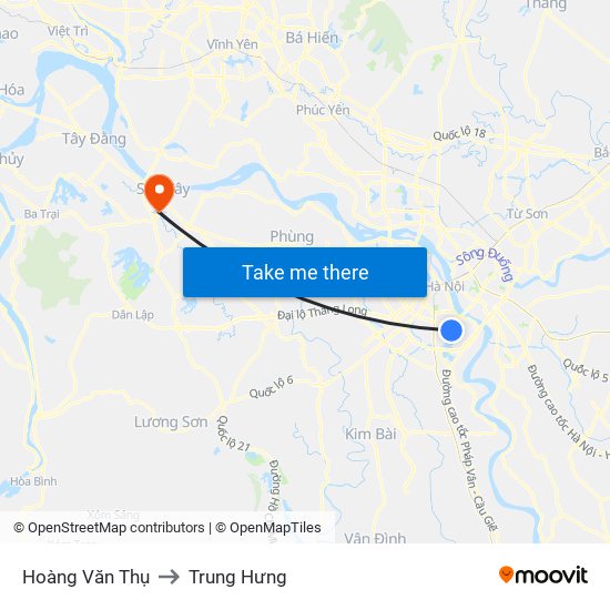 Hoàng Văn Thụ to Trung Hưng map