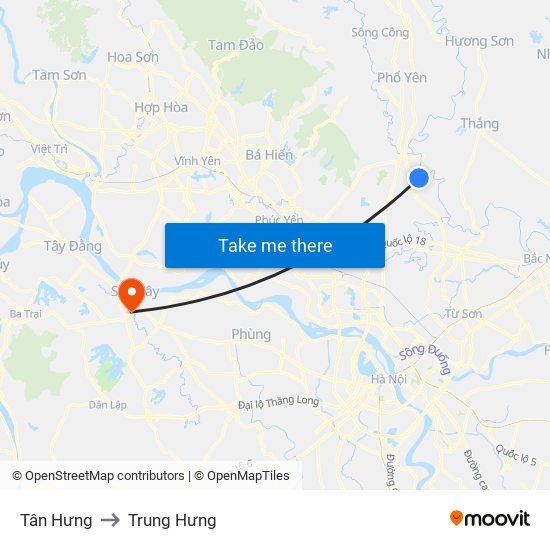 Tân Hưng to Trung Hưng map