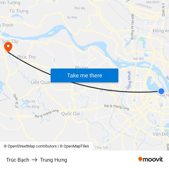 Trúc Bạch to Trung Hưng map