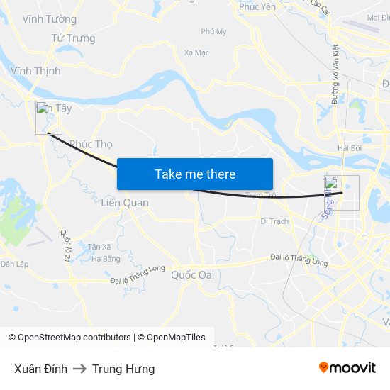 Xuân Đỉnh to Trung Hưng map