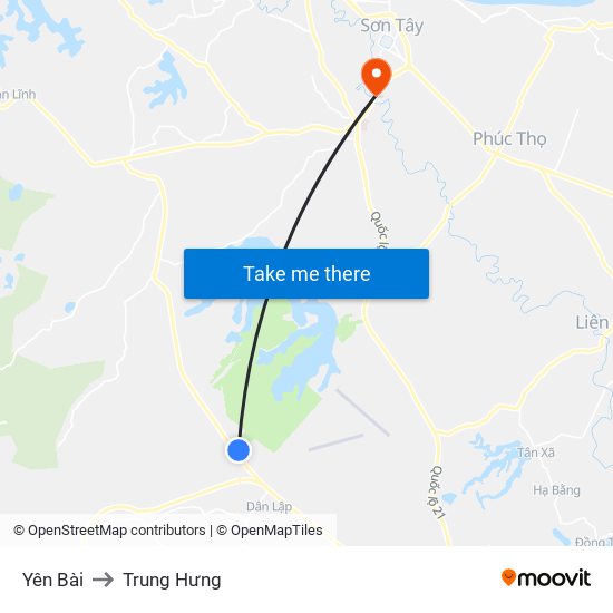 Yên Bài to Trung Hưng map